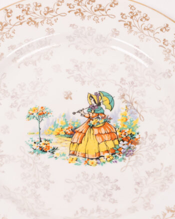 Vintage Sampson Smith Staffordshire Decorative Lady Plate Gold Trim