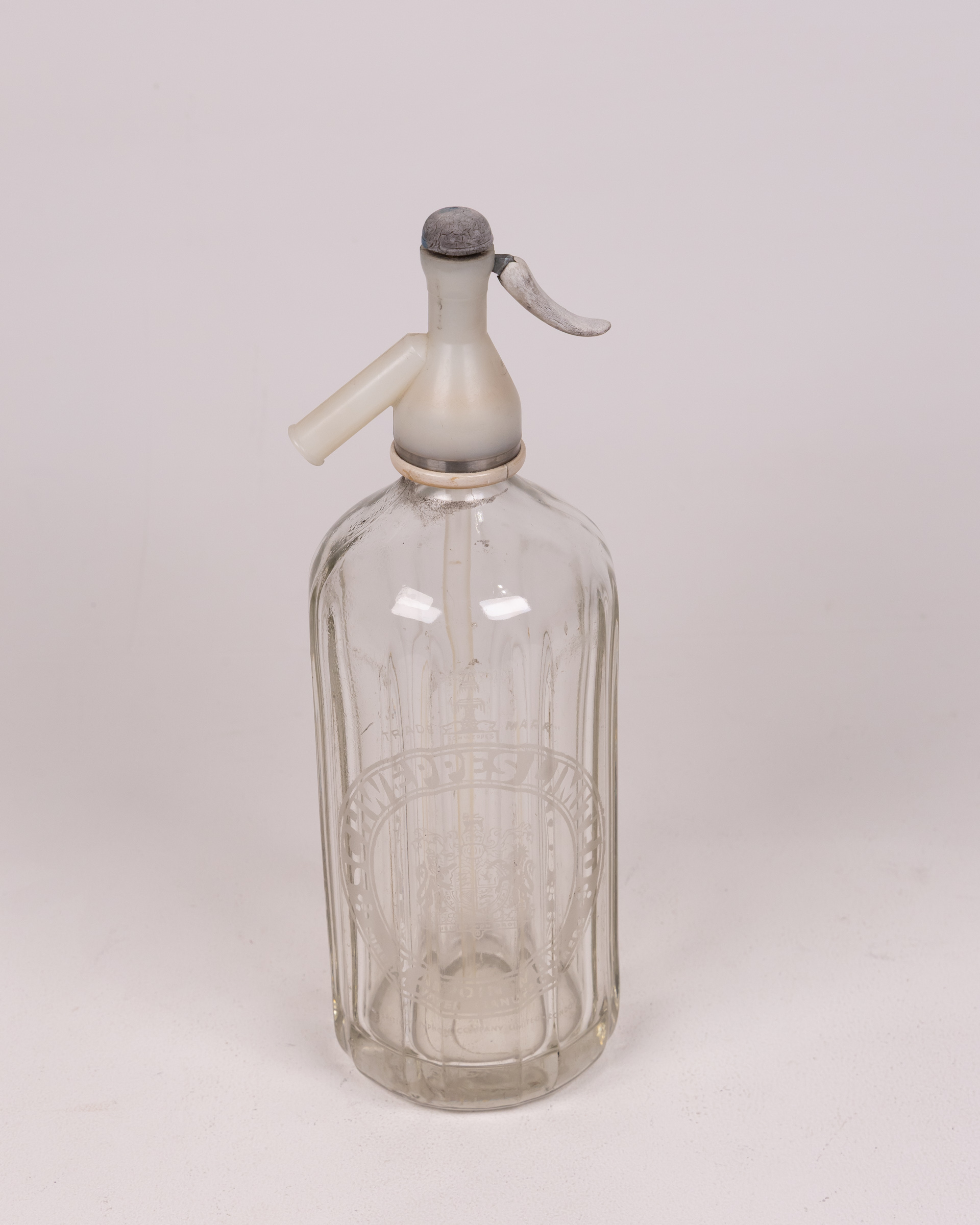Vintage Schweppes Glass Soda Siphon with Metal Fittings