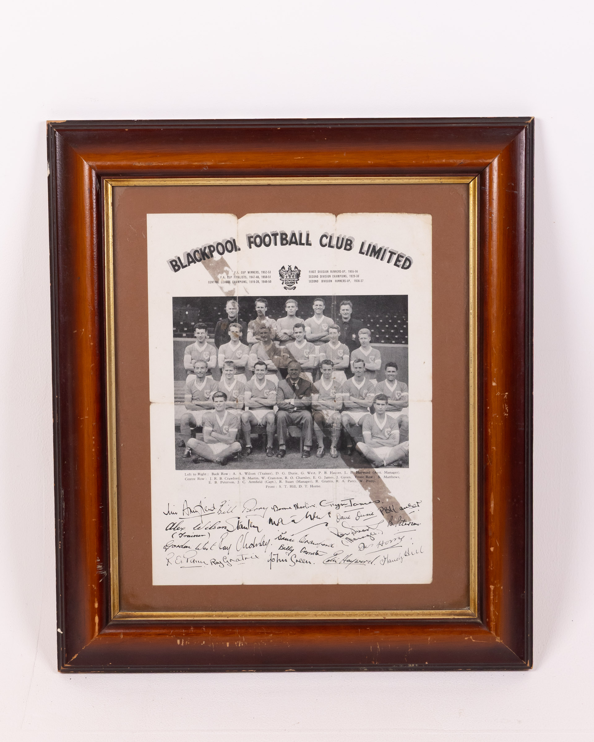 Signed Vintage Framed Blackpool Football Club Print 1950s Football Memorabilia