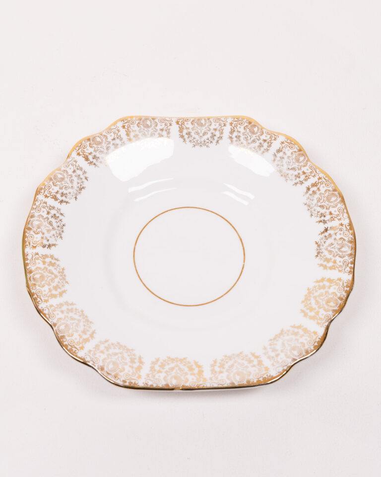 Duchess Bone China Saucer, Gold Floral Detailing, Made in England