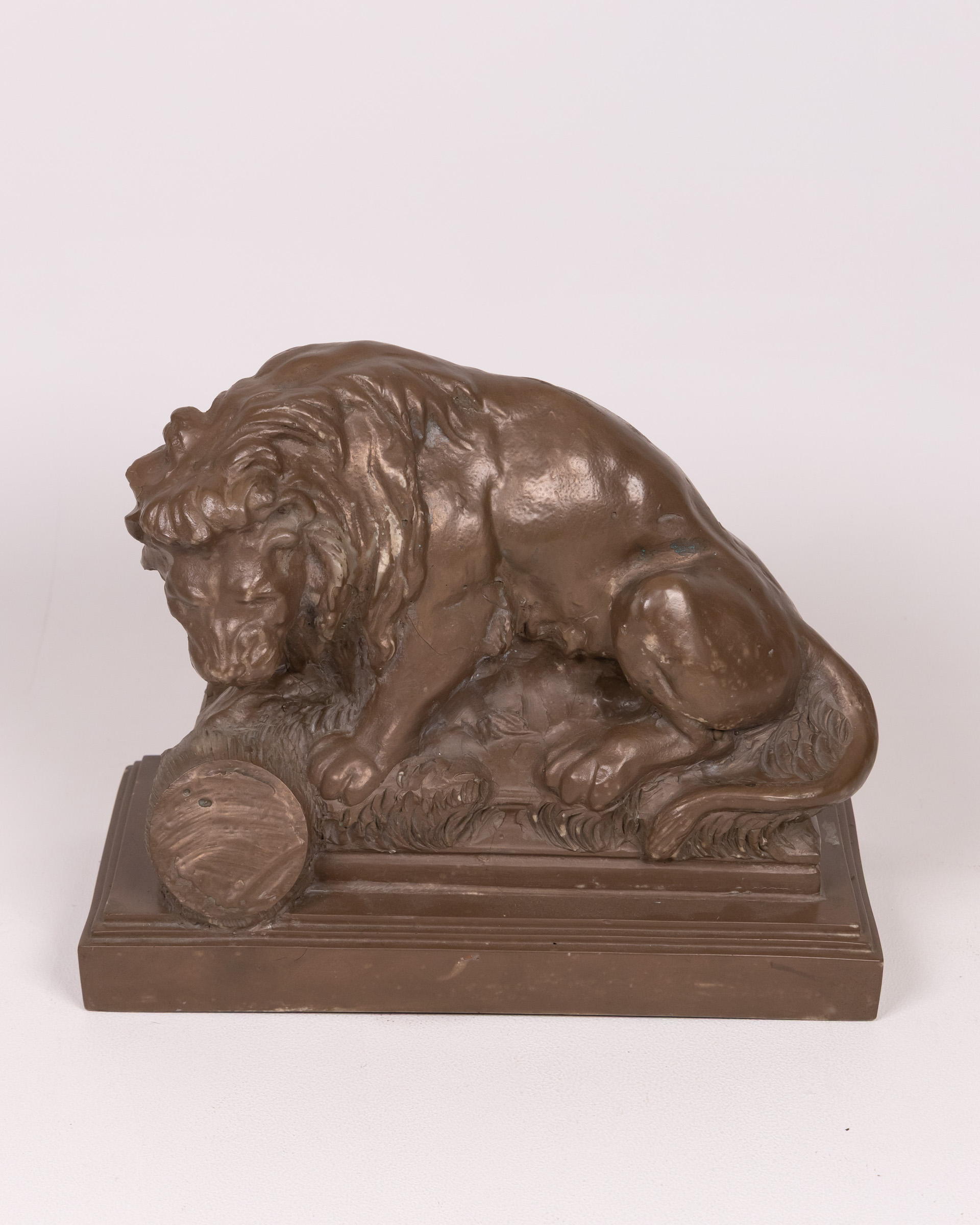 Traditional Bronze Effect Resin Lion Statue on Tiered Base