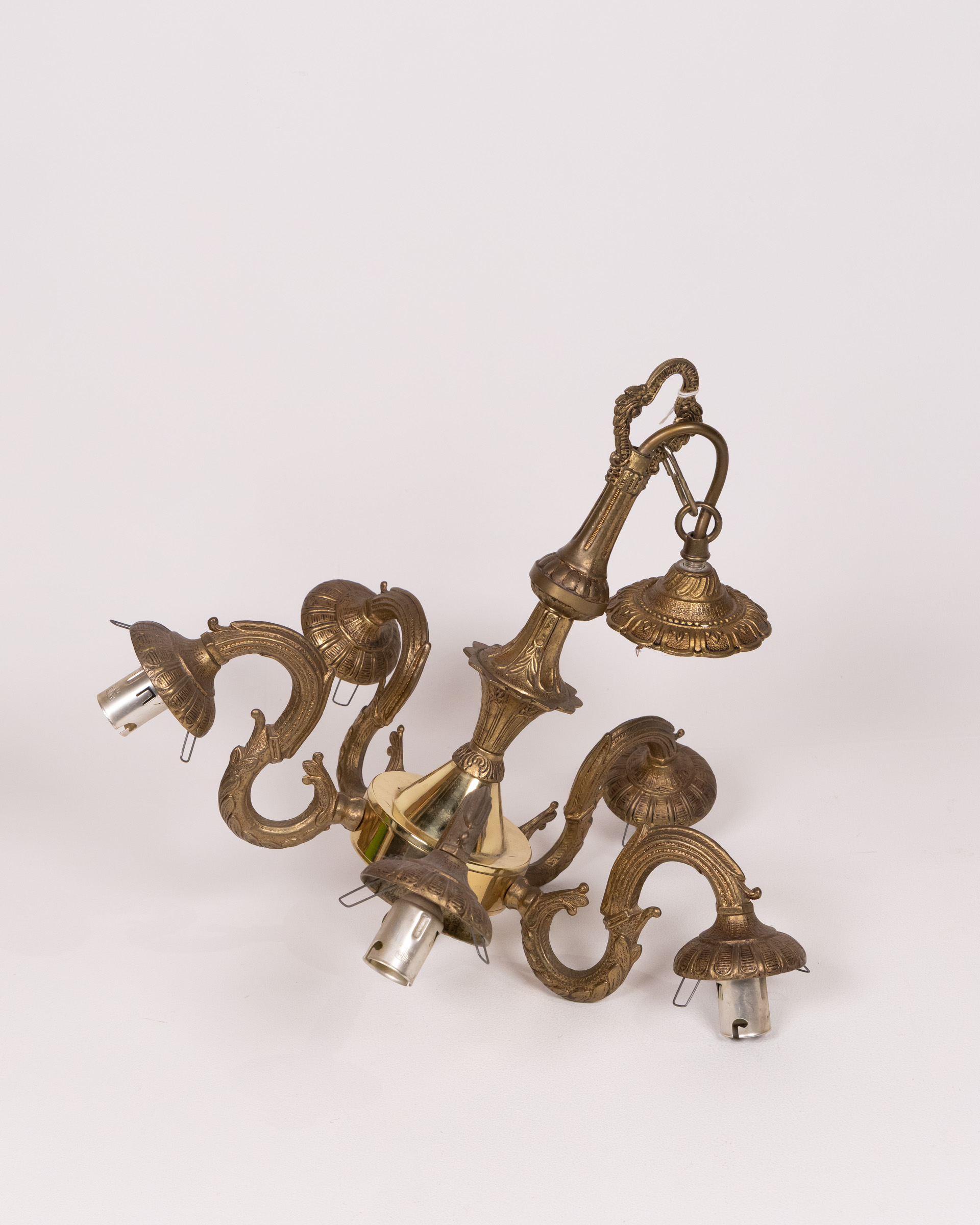 Ornate Vintage-Style Five-Arm Brass Chandelier Lighting Fixture