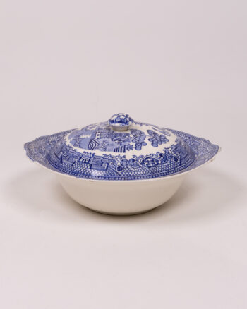 Barratts Staffordshire England Willow Pattern Bowl with Lid, Vintage