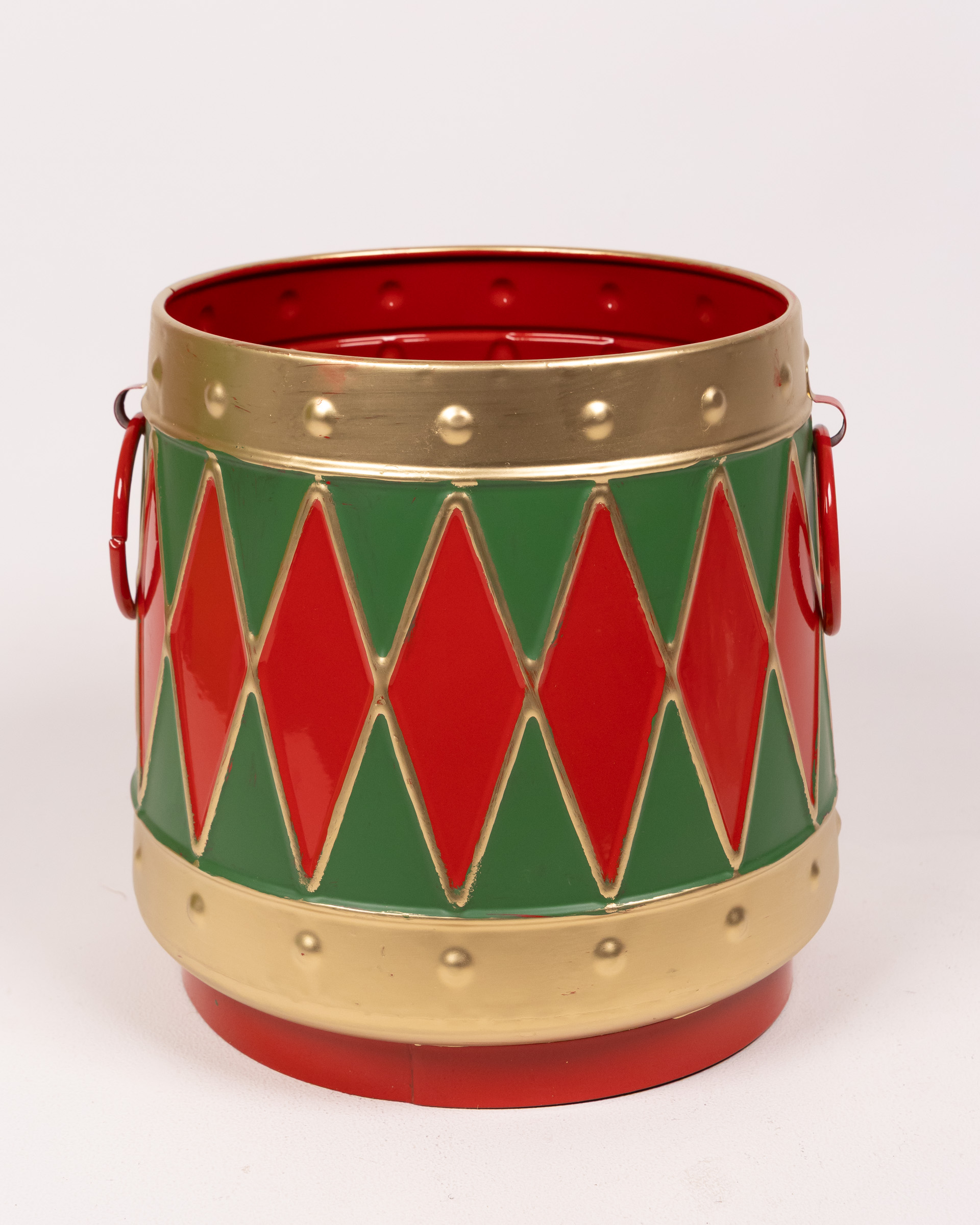 Large Festive Metal Christmas Drum Pot Decorative Planter
