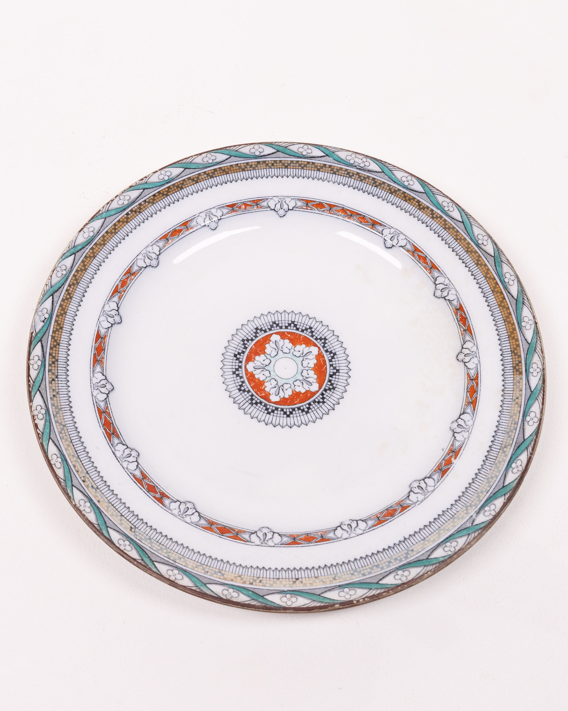 Vintage Decorative Ceramic Plate, Ornate Floral & Geometric Design, White