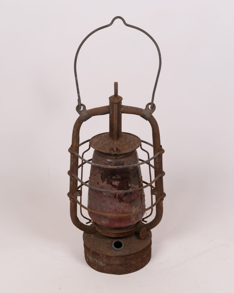 Vintage Metal Lantern with Red Glass Globe