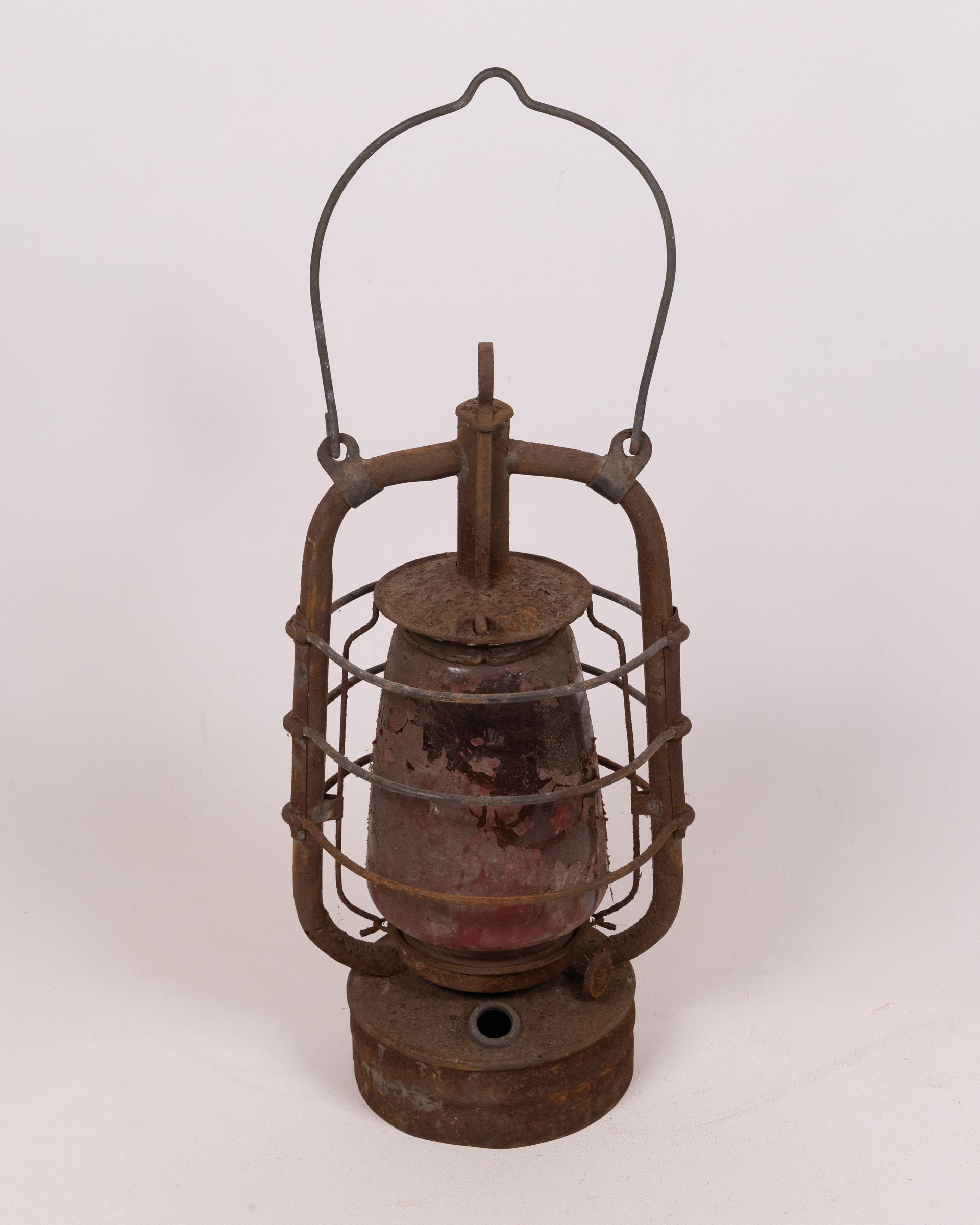 Vintage Metal Lantern with Red Glass Globe