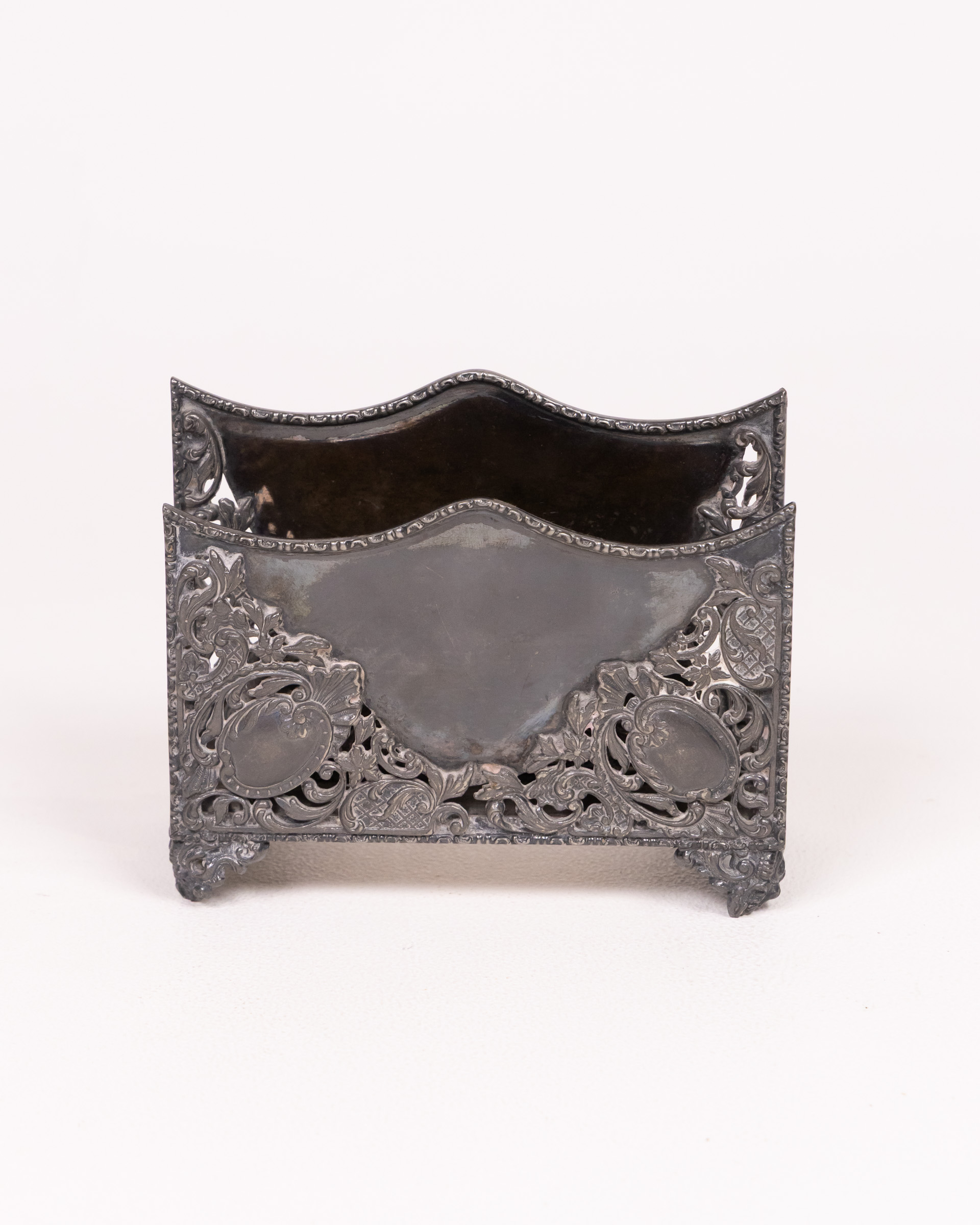Vintage Silver Metal Letter Holder, Ornate Desk Organiser, Home Decor
