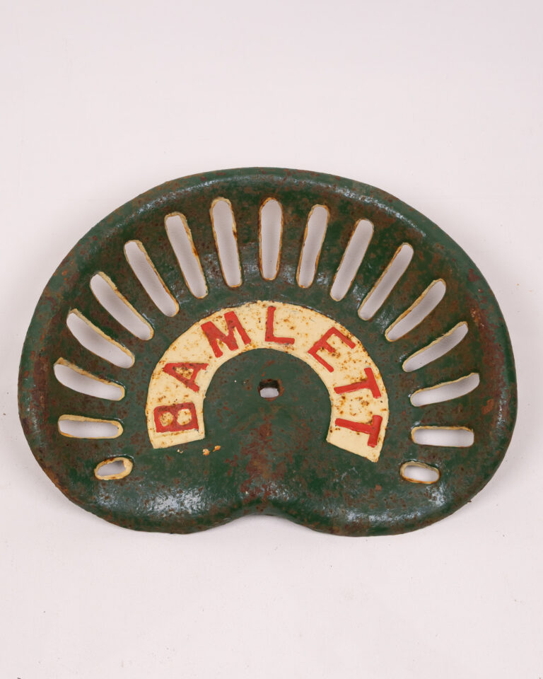 Vintage Bamlett Tractor Seat, Cast Iron Farmhouse Decor, Green & Cream