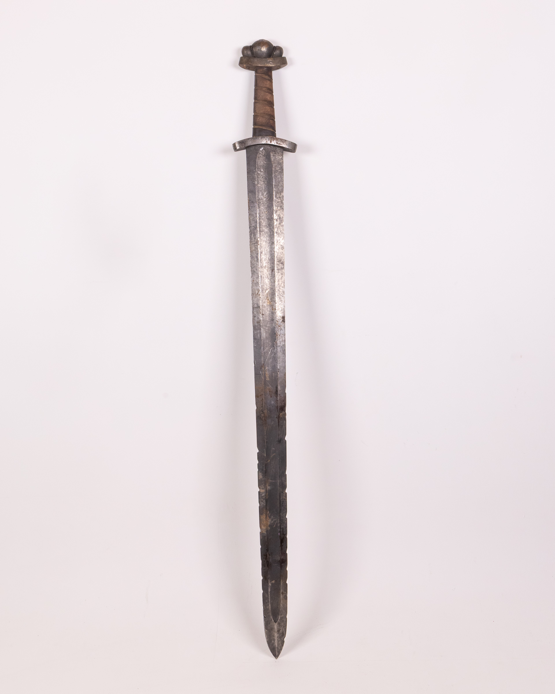 Vintage Style Metal Sword with Leather Wrapped Handle