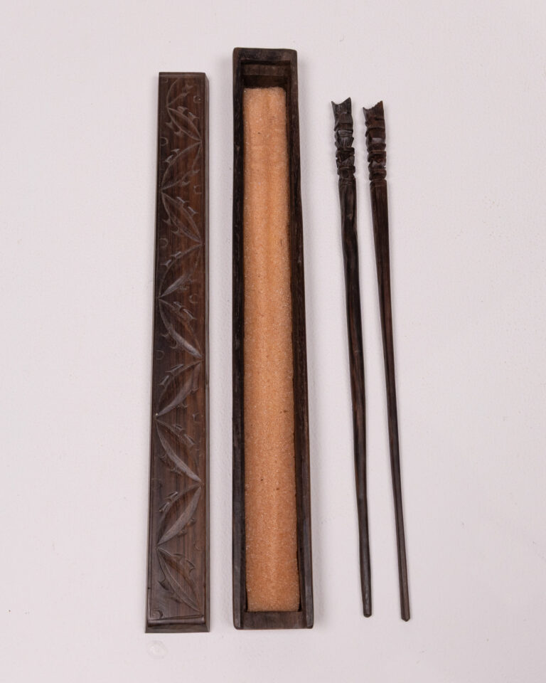 Vintage Dark Wood Chopsticks and Carved Case, Oriental Dining Set