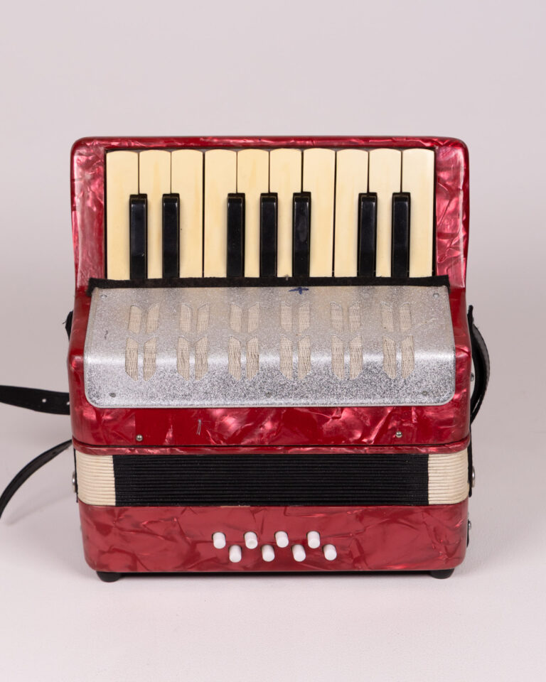 Vintage Red Accordion with Keys and Shoulder Strap Musical Instrument
