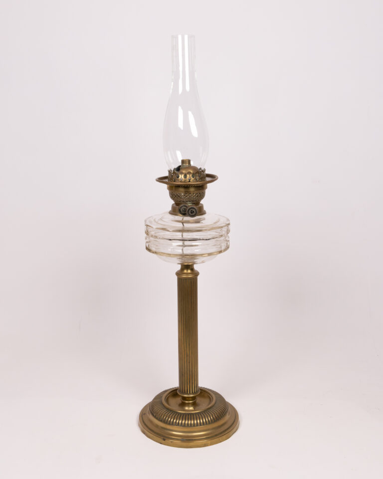 Antique Brass Oil Lamp with Clear Glass Oil Reserve