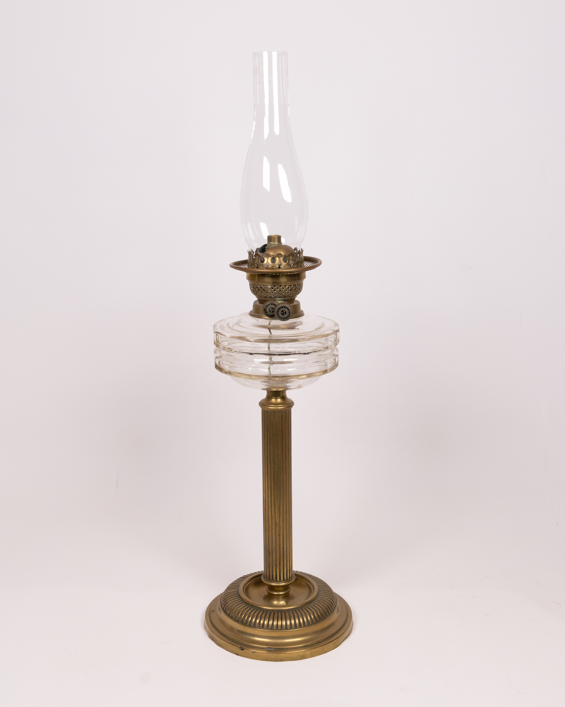 Antique Brass Oil Lamp with Clear Glass Oil Reserve
