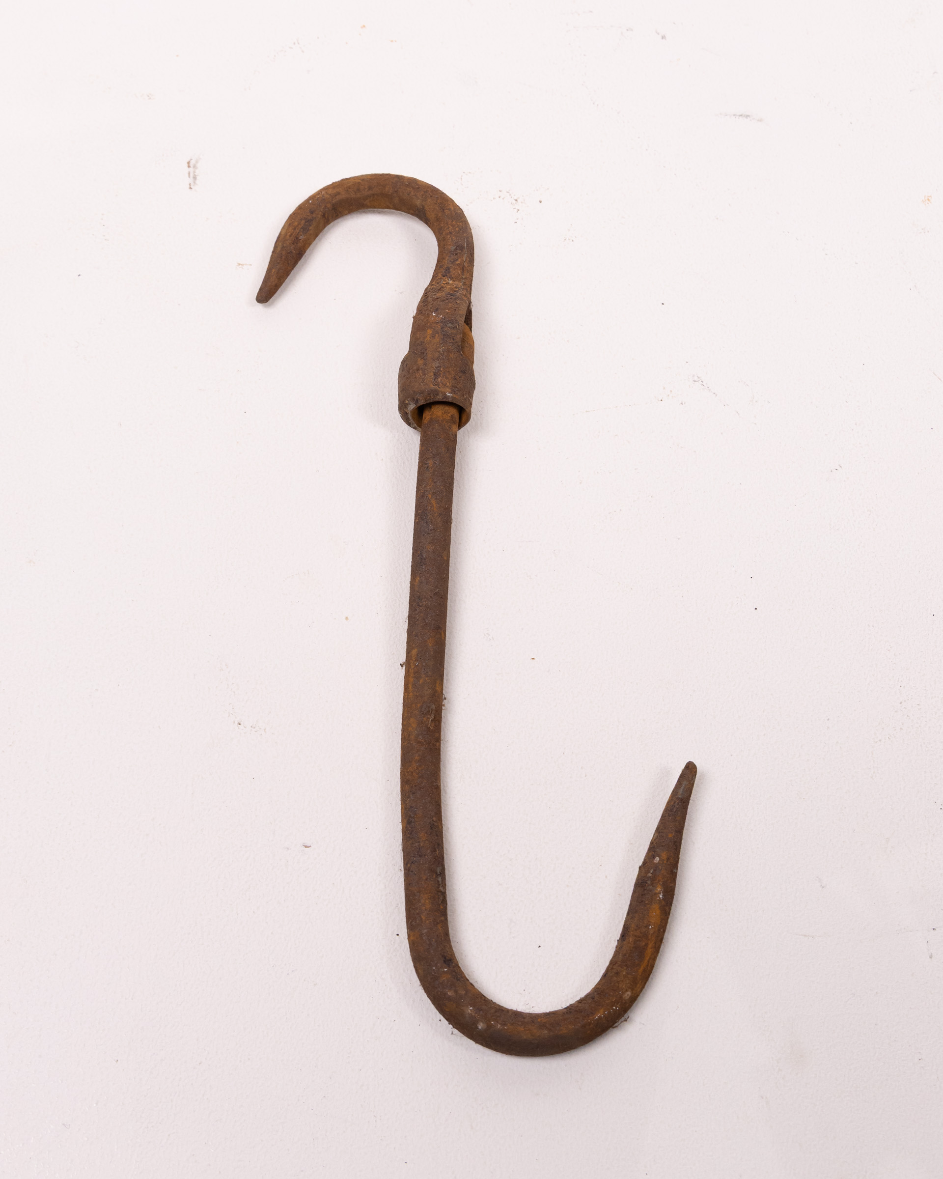 Set of 4 Vintage Brown Metal Meat Hooks, Rustic Farmhouse Kitchenalia