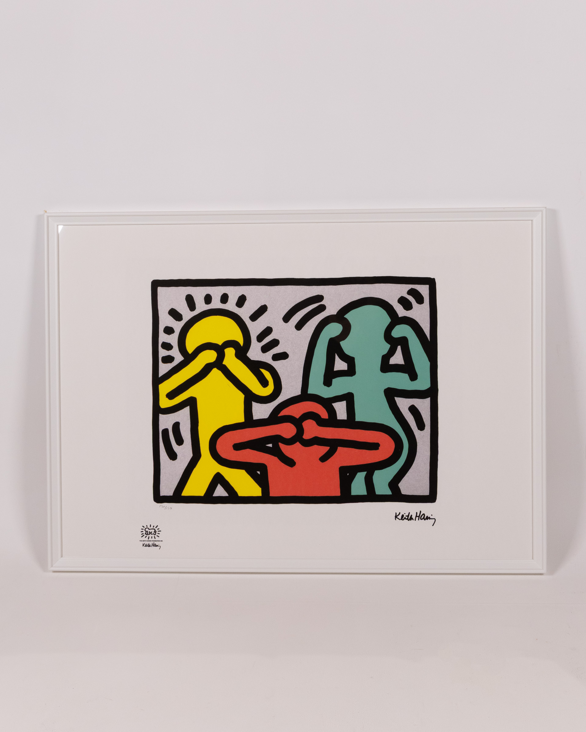 Keith Haring Limited Edition Framed Pop Art “Hear See Speak No Evil” Print