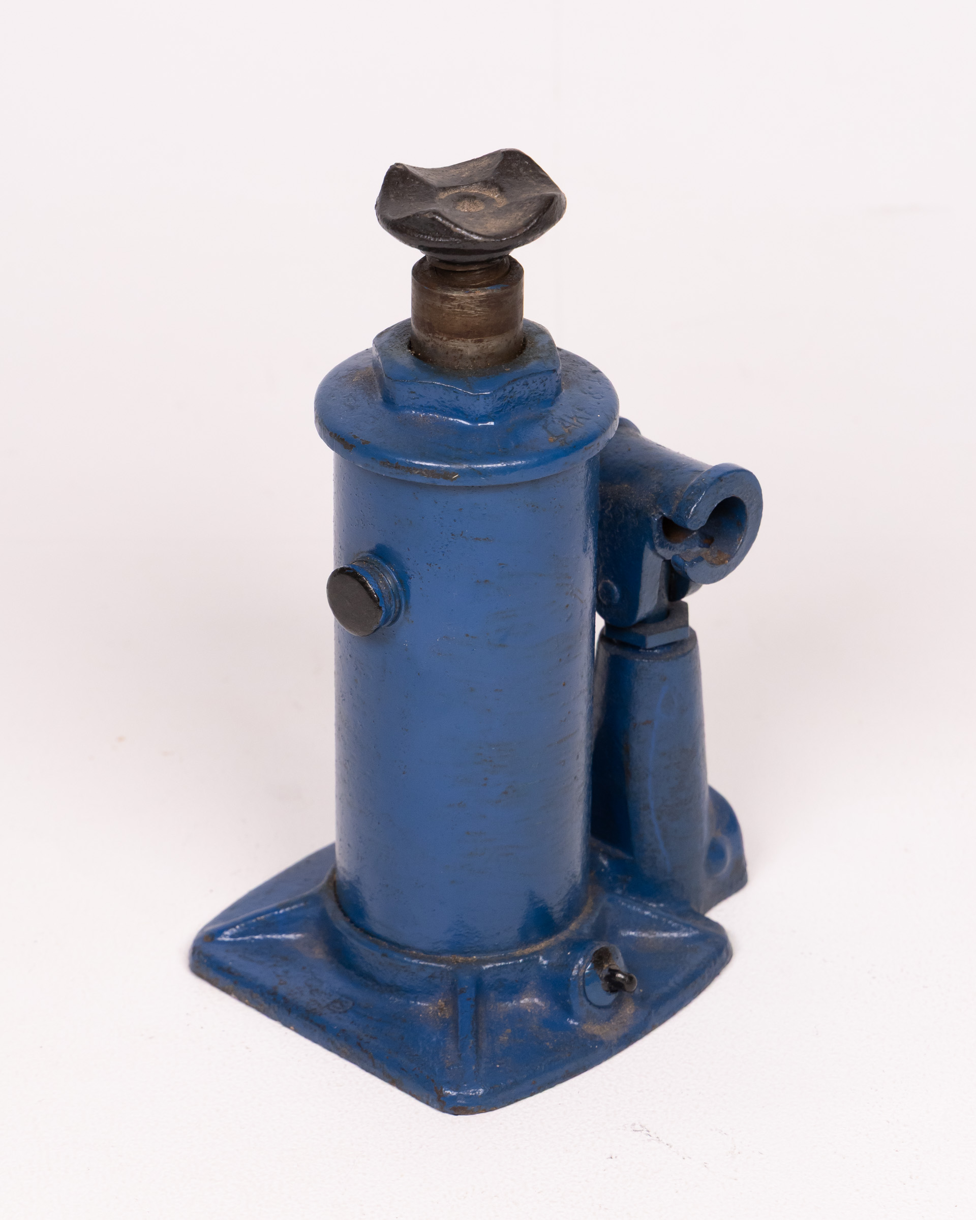 Vintage Blue Steel Car Jack, Auto Repair Tool, Industrial Decor