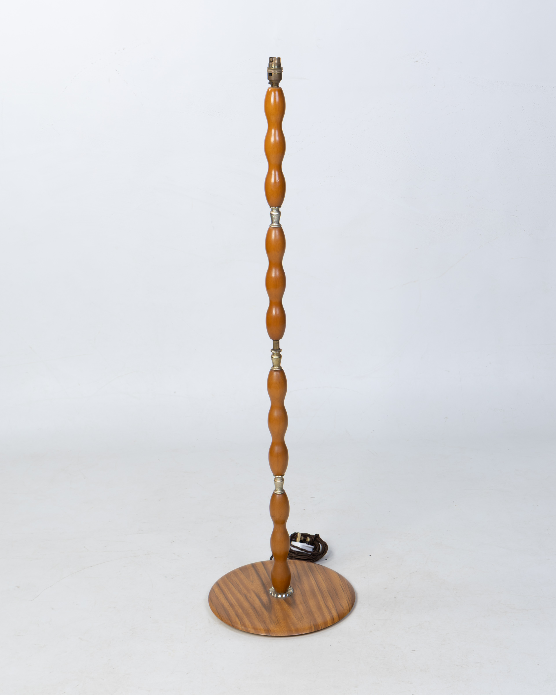 Vintage Wooden Bobbin Floor Lamp, Brown Wood & Chrome Metal Accent Lighting