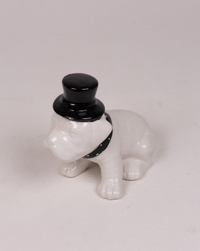 Ceramic Bulldog Ornament with Top Hat, Quirky Home Decor, Dog Lover Gift