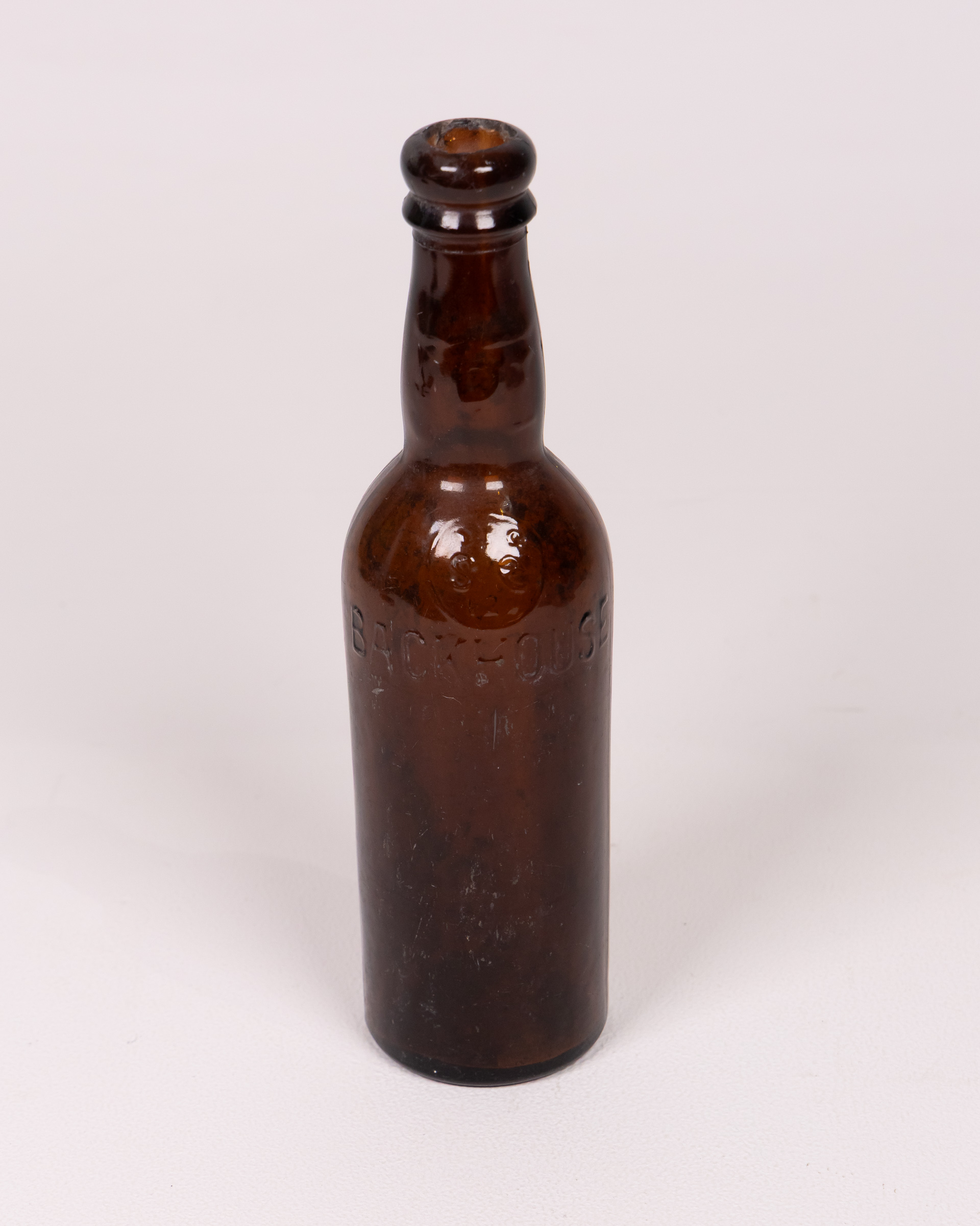 Vintage Brown “Back House” & “Dundalk” Embossed Glass Bottle – Home Decor Collectible