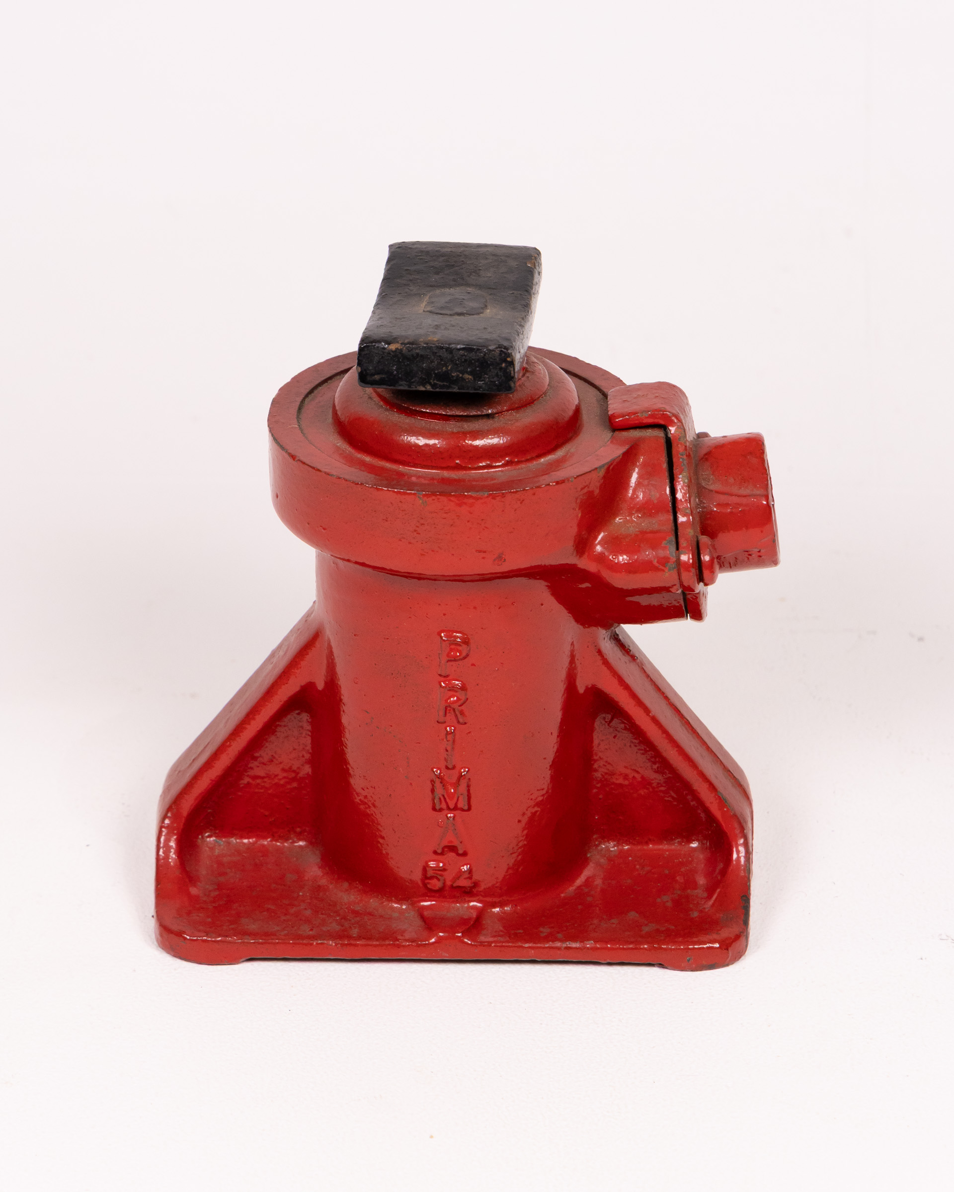 Vintage Red Metal PRIMA 52 Bottle Jack, Collectible Industrial Tool