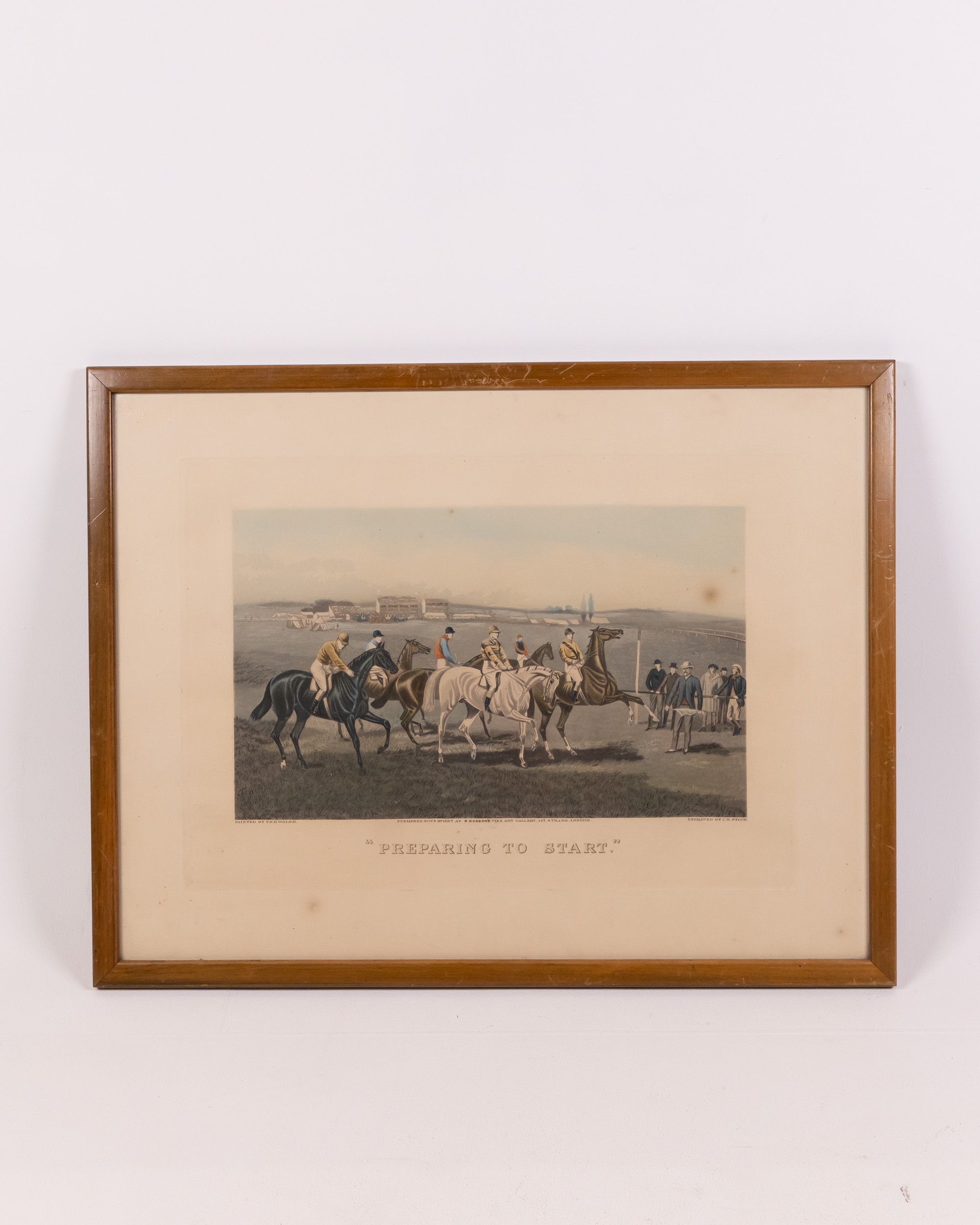 Vintage Framed Horse Racing Print ‘Preparing to Start’ – Equestrian Art