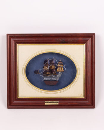Framed H.M.S. Discovery Model Ship, Wooden Frame with Glass Detail