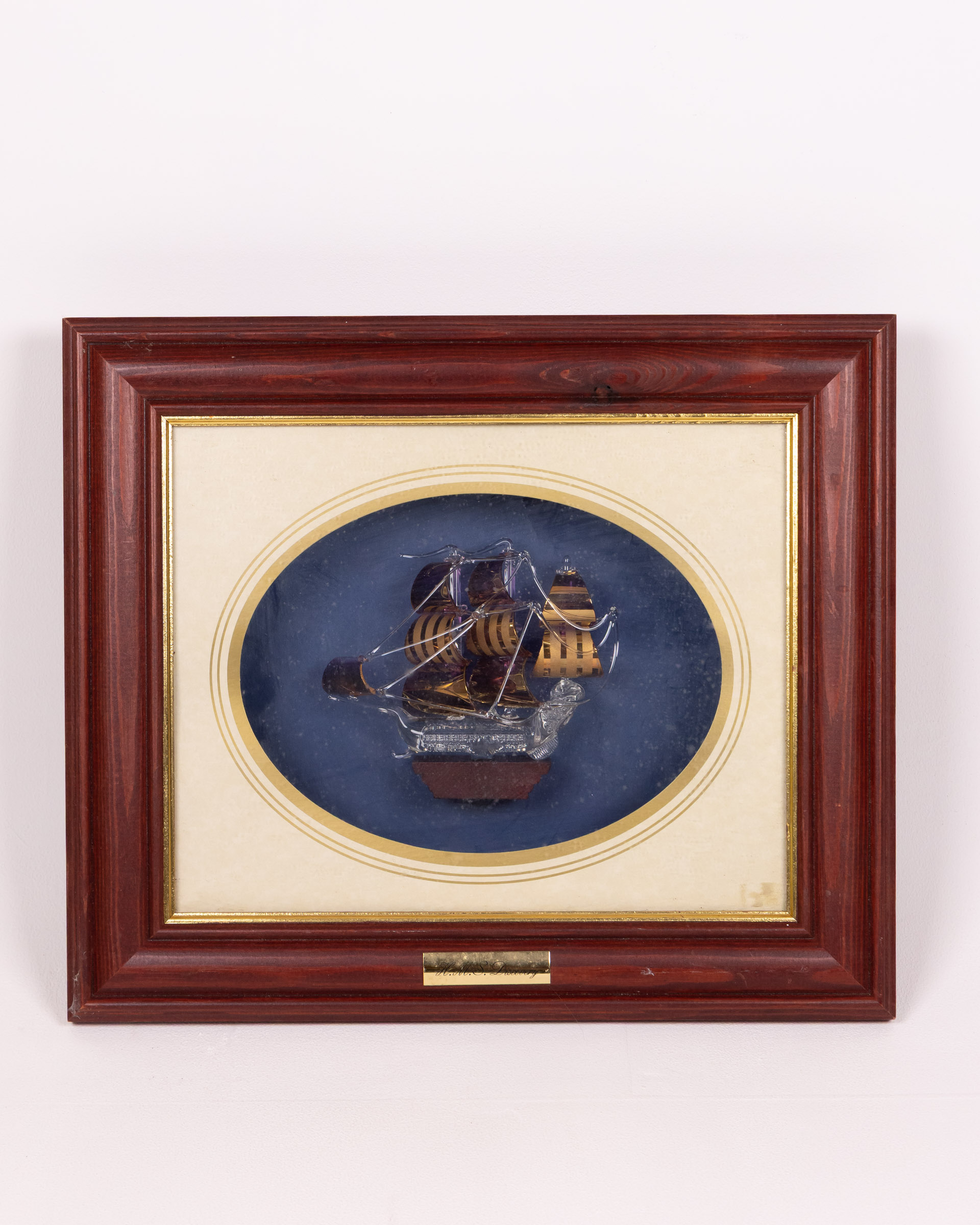 Framed H.M.S. Discovery Model Ship, Wooden Frame with Glass Detail