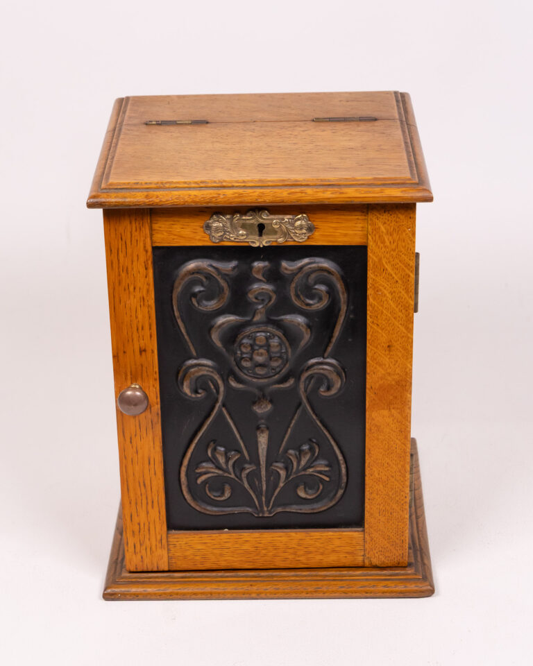 Vintage Oak Tobacco Pipe Box with Drawer and Embossed Panel