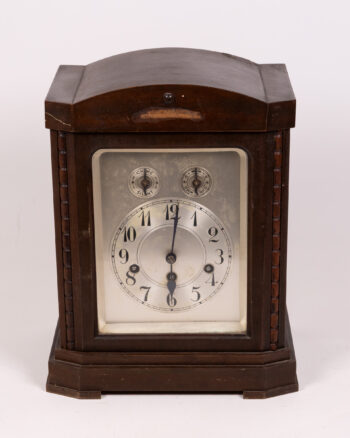 Vintage Mantle Clock, Silver Dial & Brown Wood Casing, Home Decor Piece