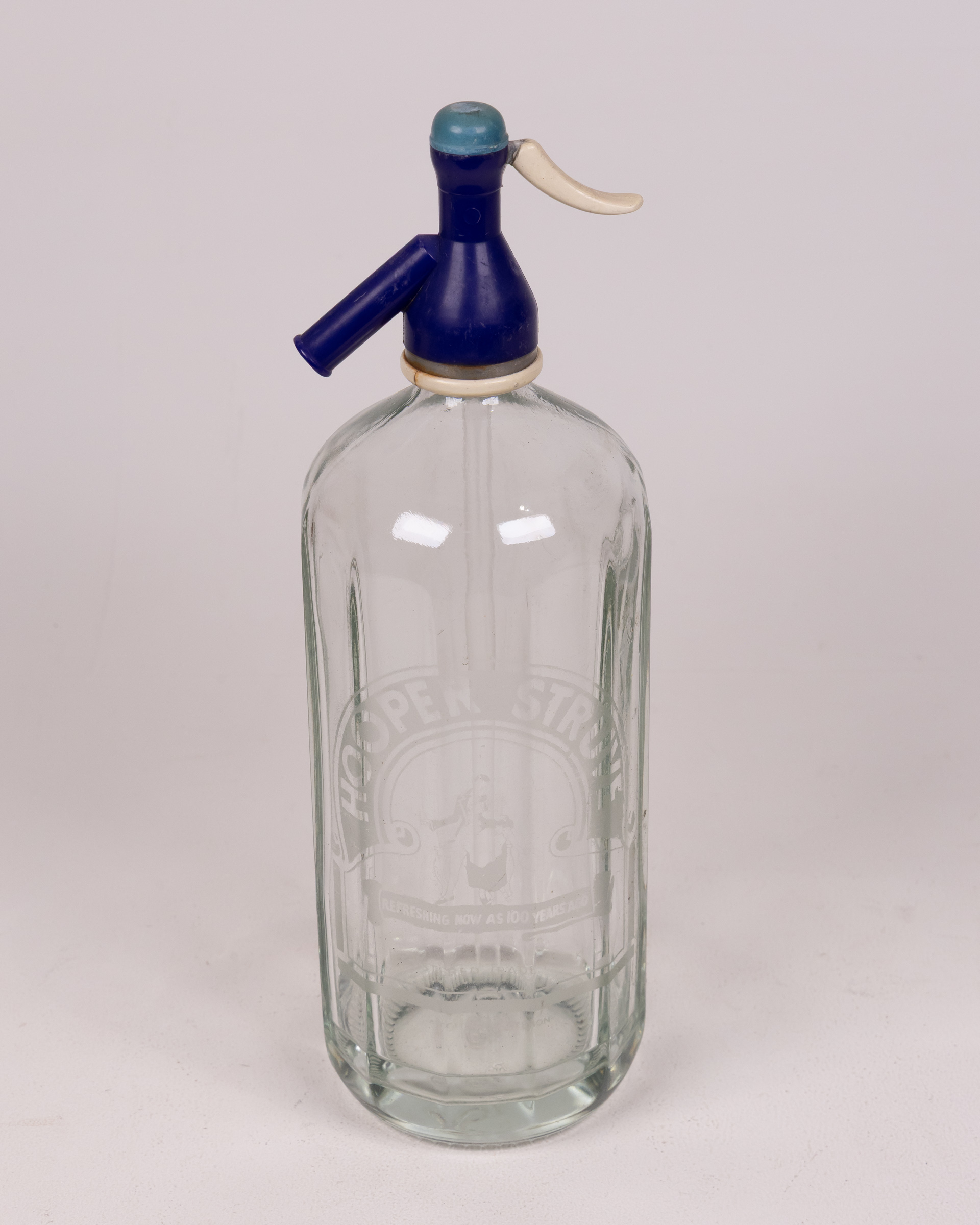 Hooper Struve Vintage Glass Soda Siphon with Blue Top