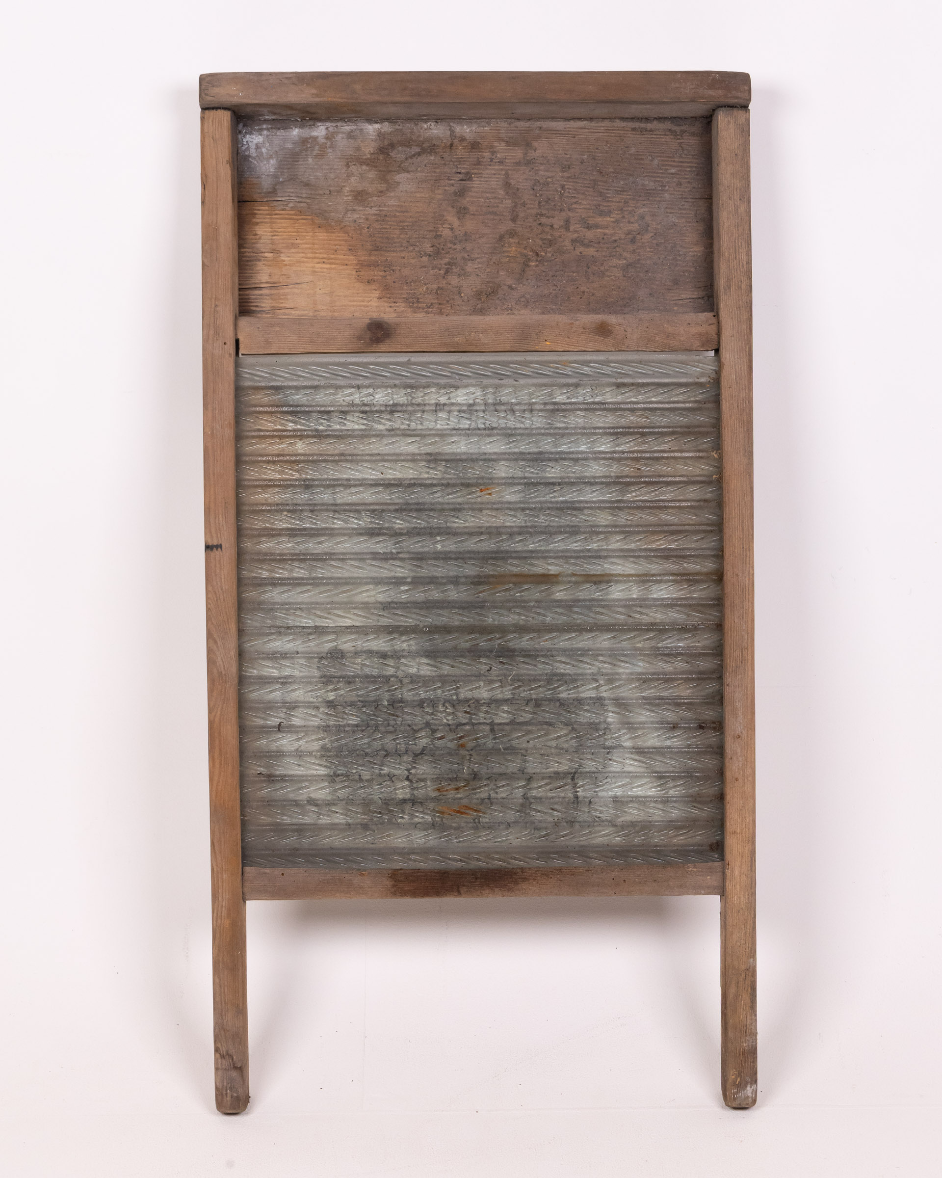 Vintage Wood Framed Washboard with Metal Ribbed Surface