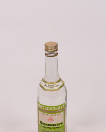 Vintage Moskovskaya Russian Vodka Glass Bottle with Metal Cap