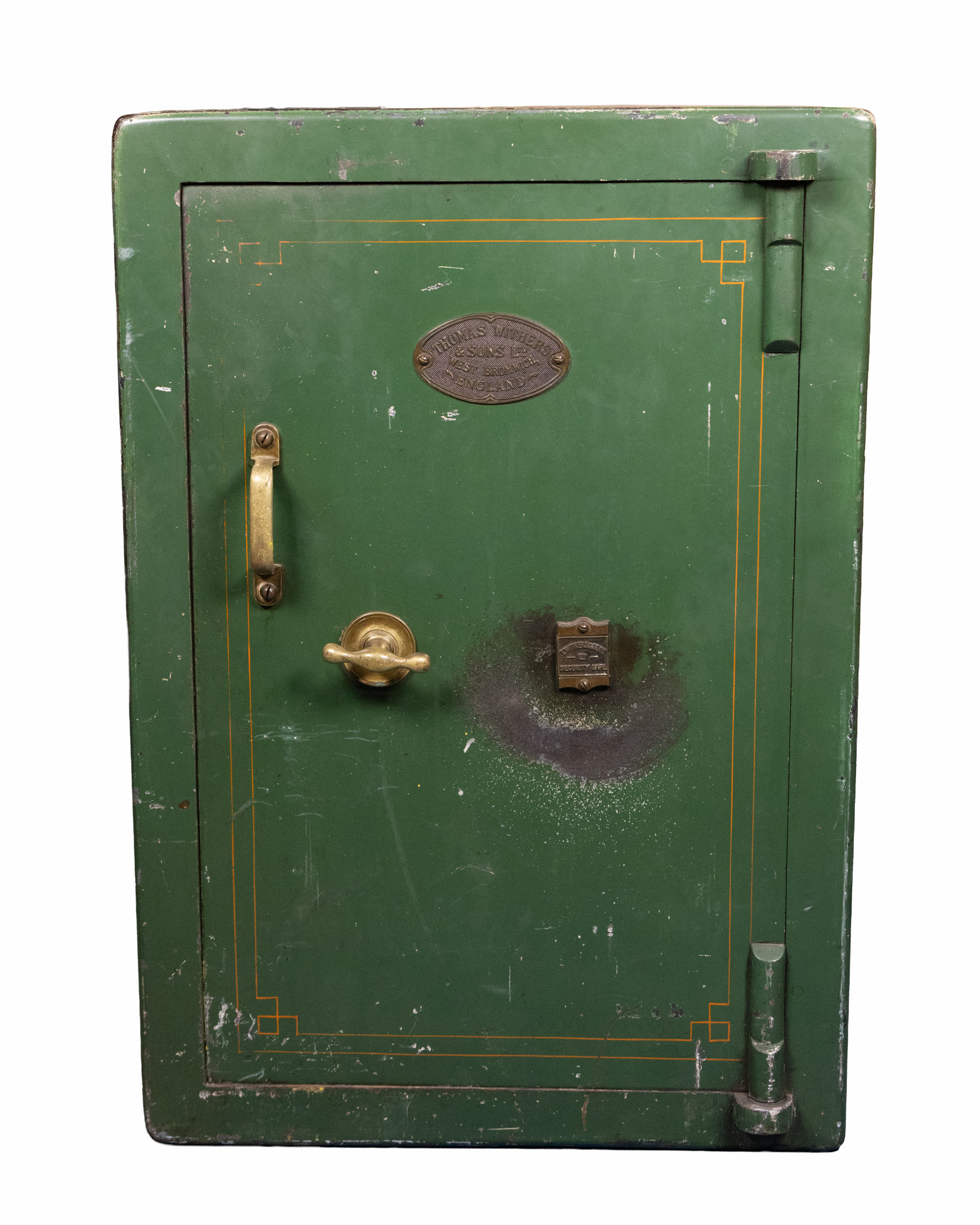 Vintage ‘Thomas Withers & Sons’ Steel Safe, Dark Green with Gold Detail