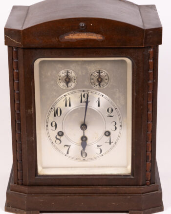 Vintage Mantle Clock, Silver Dial & Brown Wood Casing, Home Decor Piece