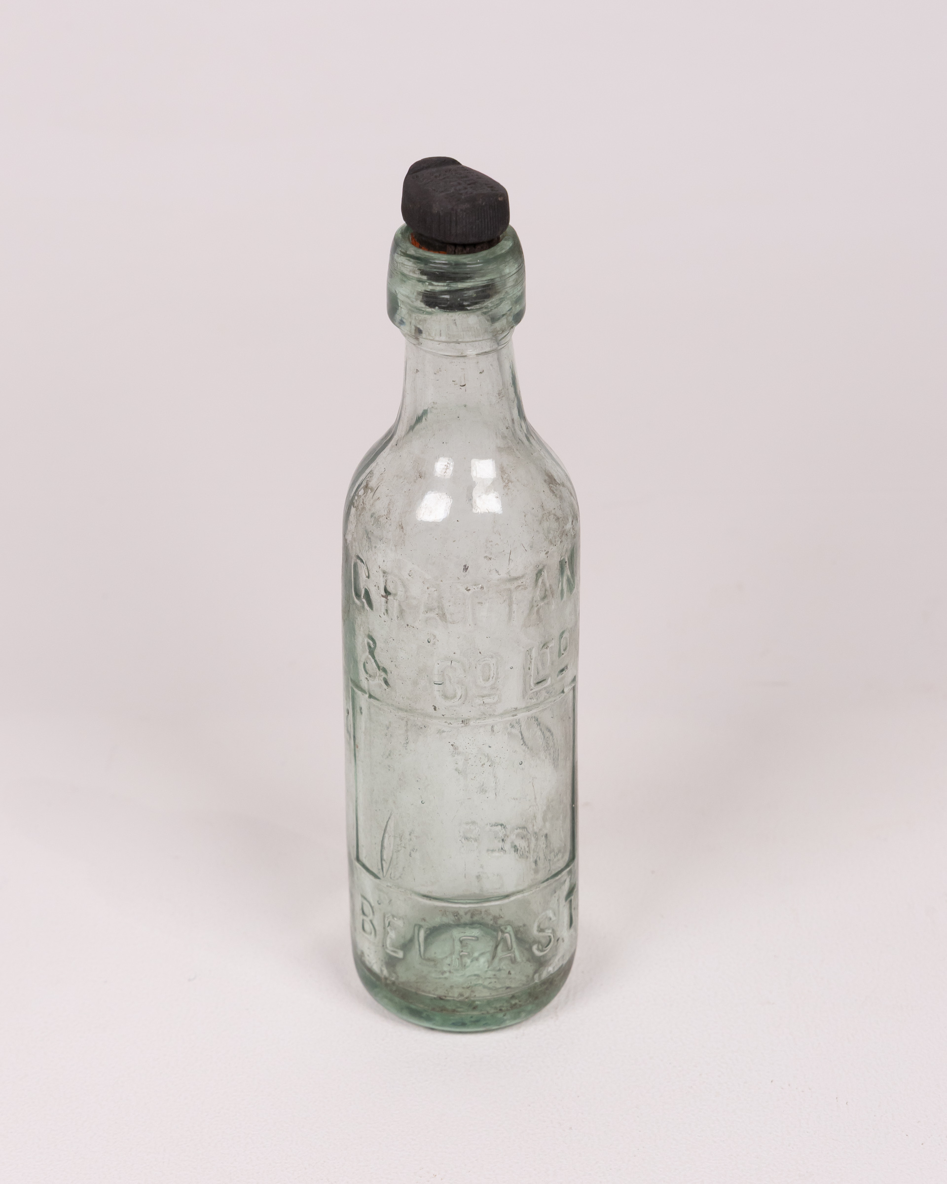 Chattan & Co. Belfast Pale Green Glass Ginger Ale Bottle with Stopper