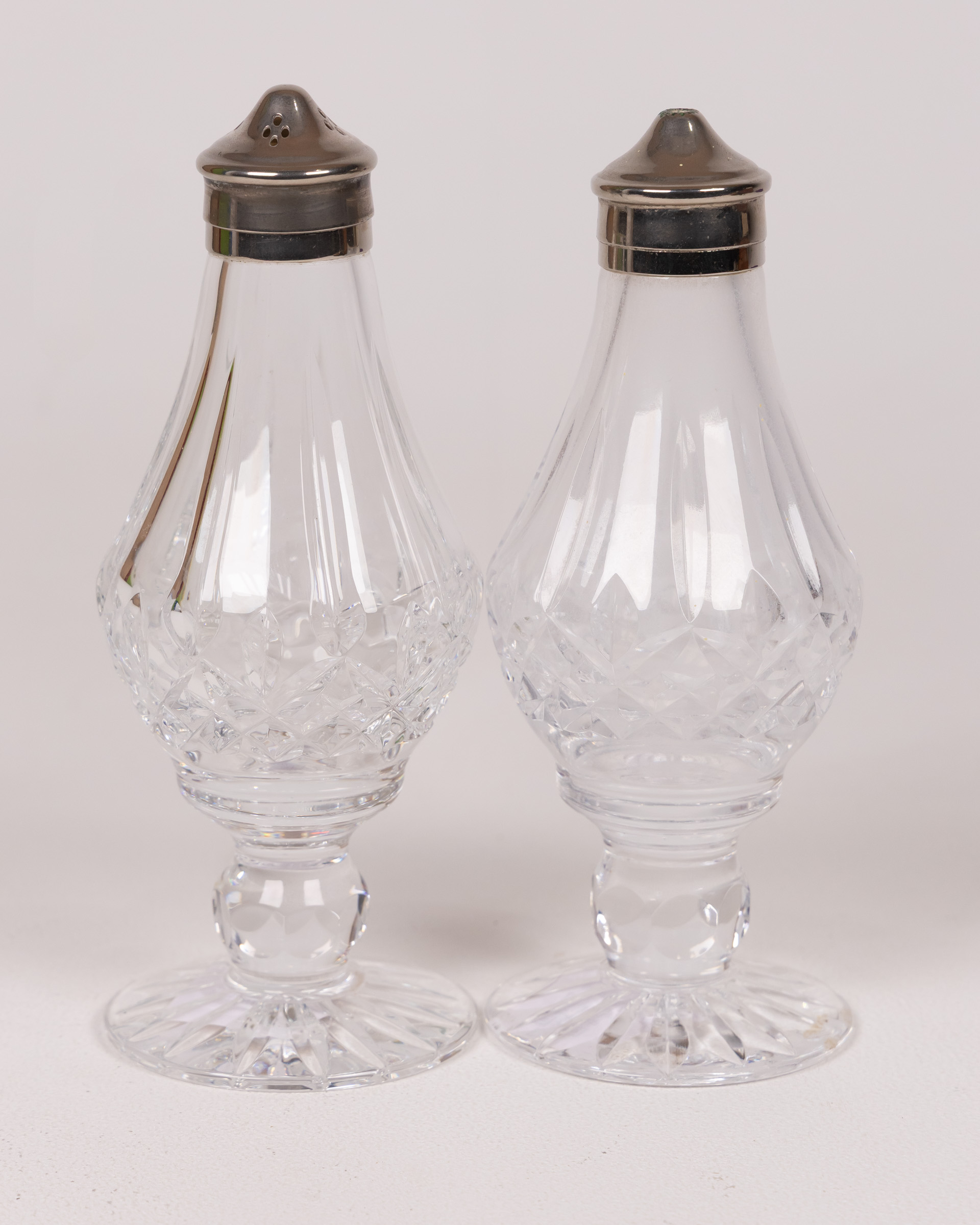 Vintage Glass Salt and Pepper Shakers with Silver Tops