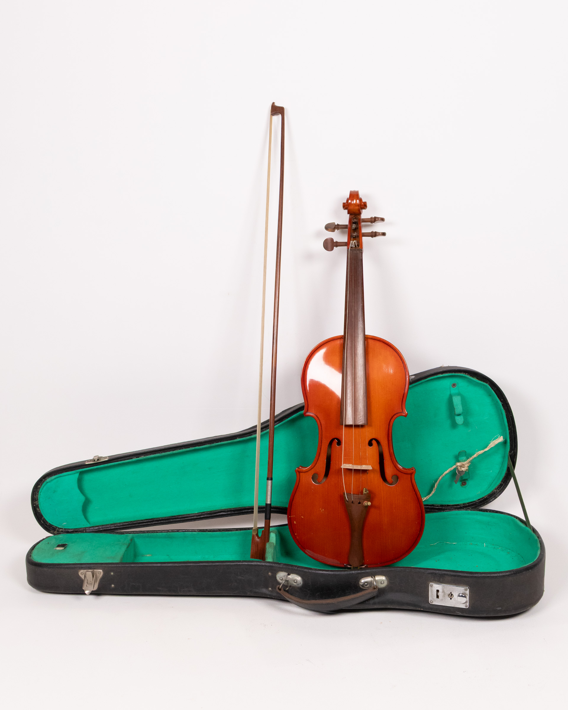 Violin Looking Instruments Vintage Violin with Bow and Case, Brown Wood Musical Instrument - On ...