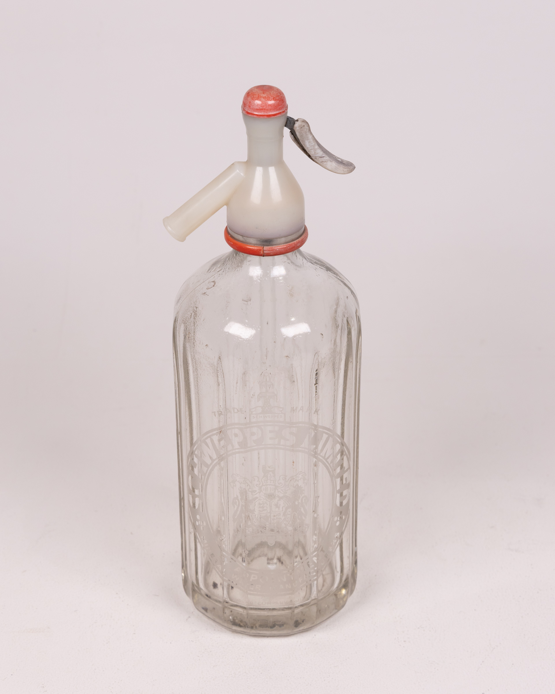 Vintage Schweppes Glass Soda Siphon with Metal Lever