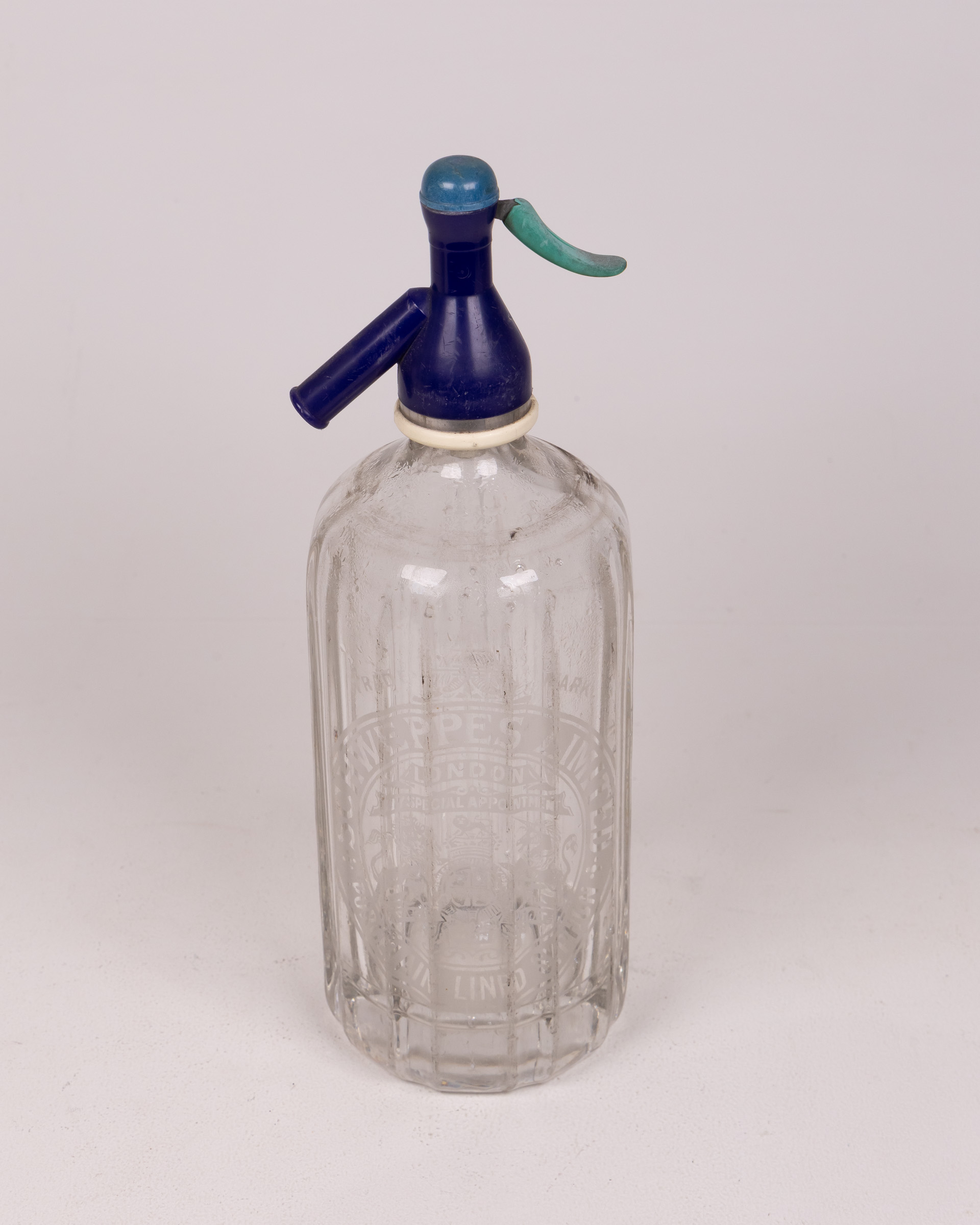 Vintage Schweppes Glass Soda Siphon with Blue Top
