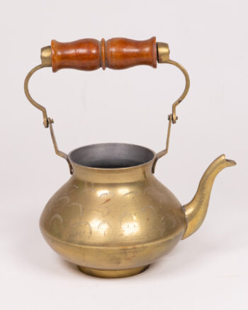 Vintage Etched Brass Teapot with Wooden Handle, Decorative Gold Teapot