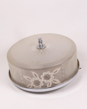 Vintage Etched Glass light fitting with Chrome Base, Floral Design Lid