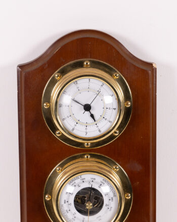 Nautical Style Wood Barometer Thermometer and Clock Wall Hanging