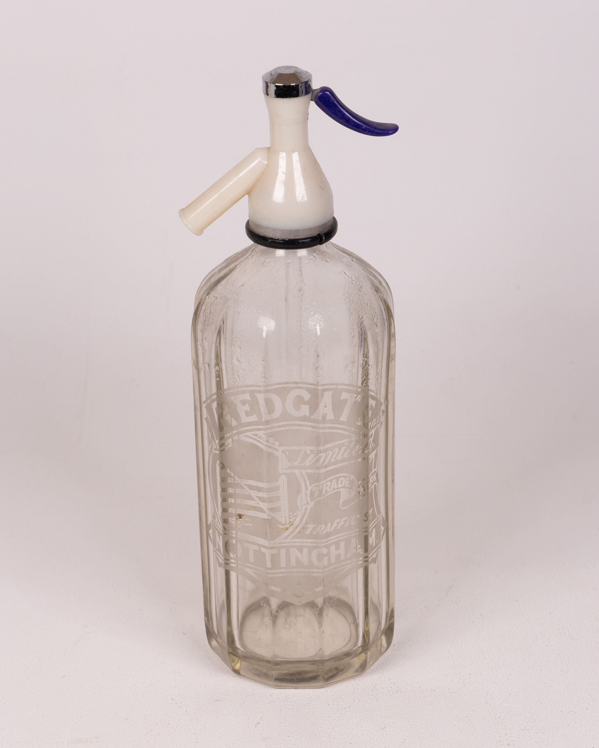 Vintage Redgate Glass Soda Siphon with Blue Lever