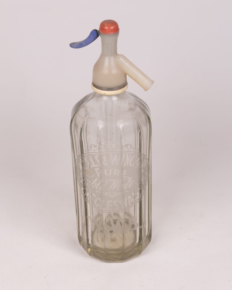 Vintage Wells & Winch Glass Soda Siphon with Blue Lever