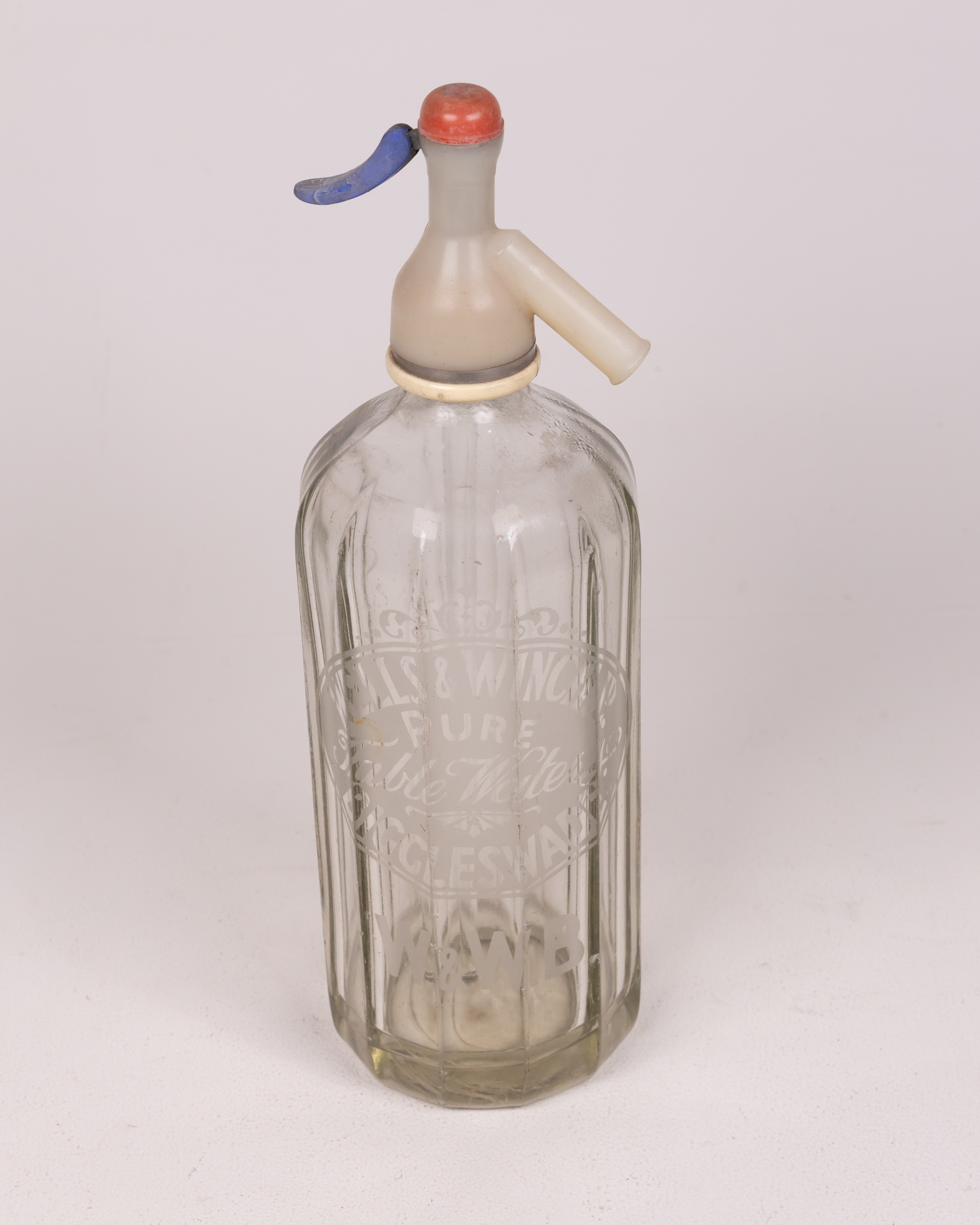 Vintage Wells & Winch Glass Soda Siphon with Blue Lever