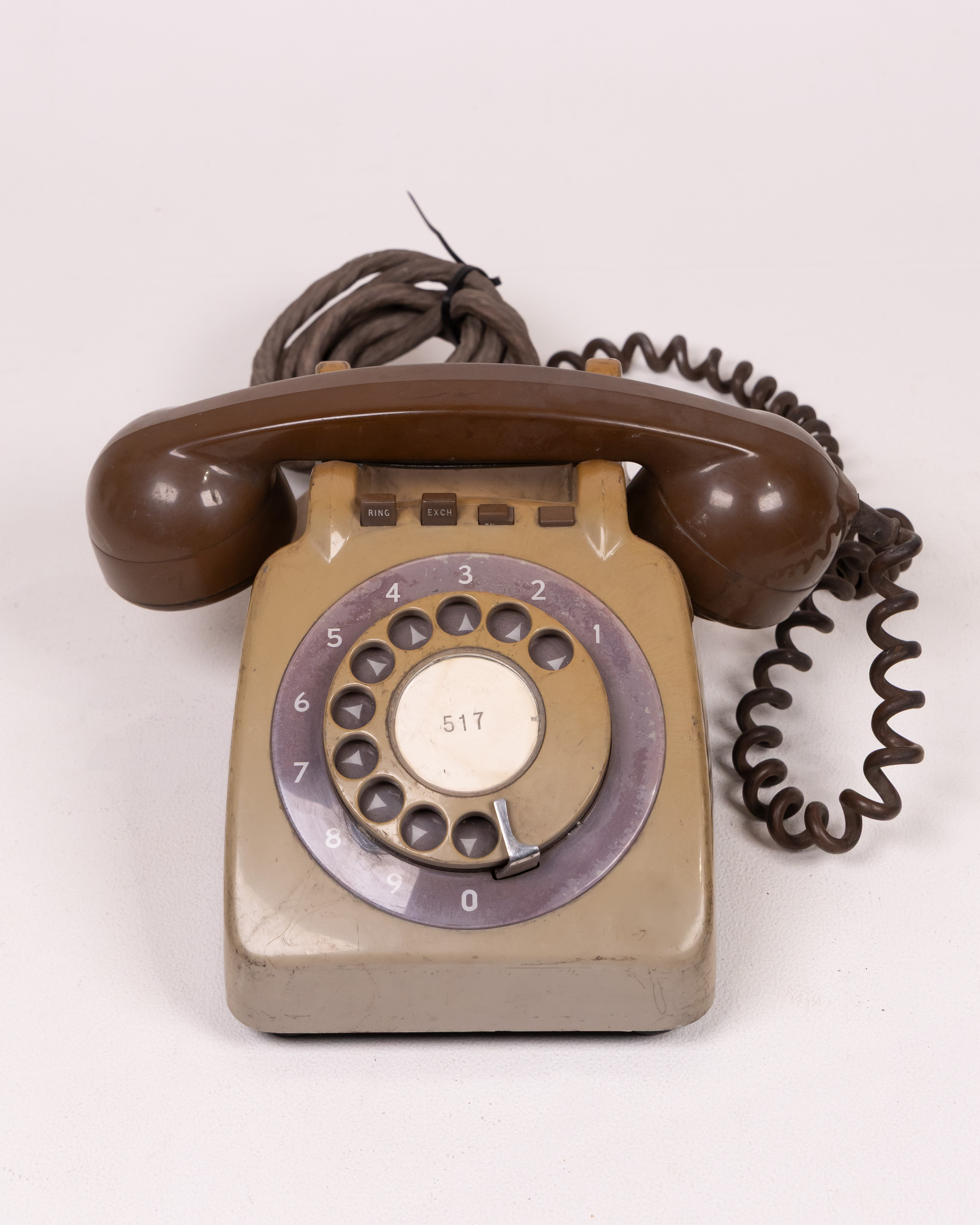 Vintage Brown and Beige Rotary Dial Telephone, Retro Home Decor