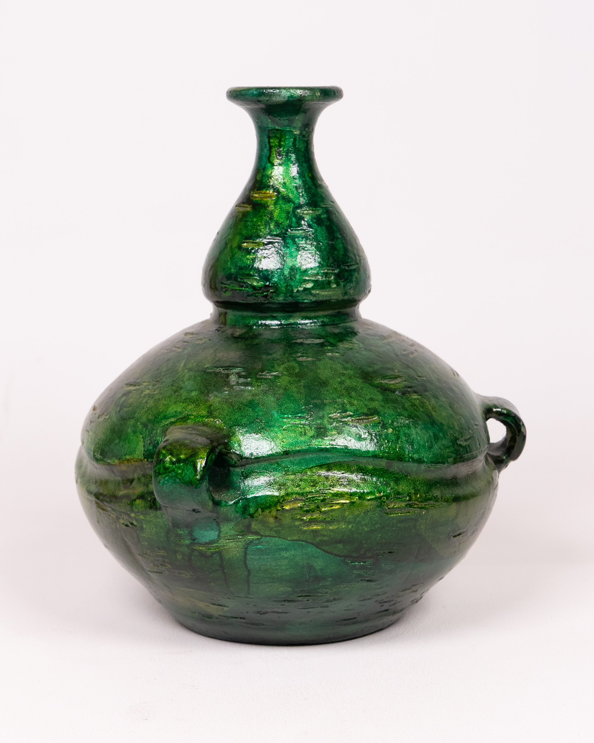 Handcrafted Green Ceramic Double-Bulb Vase – Decorative Home Accent