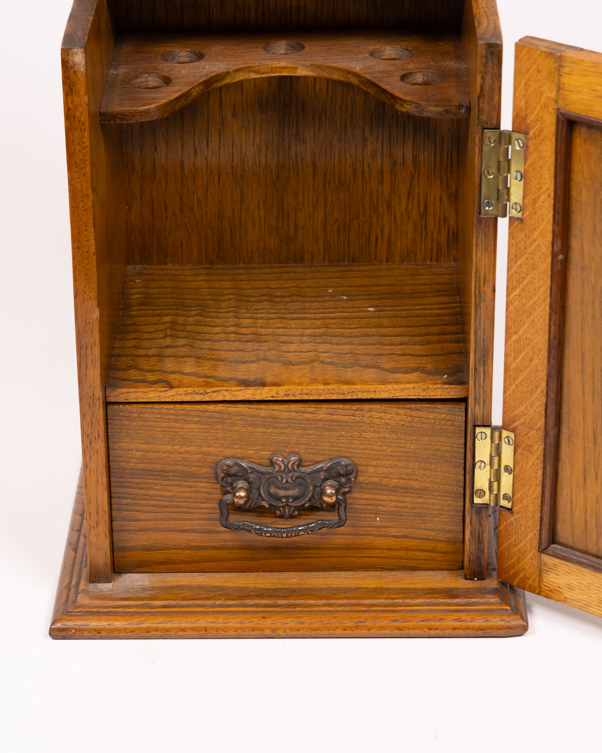 Vintage Oak Tobacco Pipe Box with Drawer and Embossed Panel - Image 3