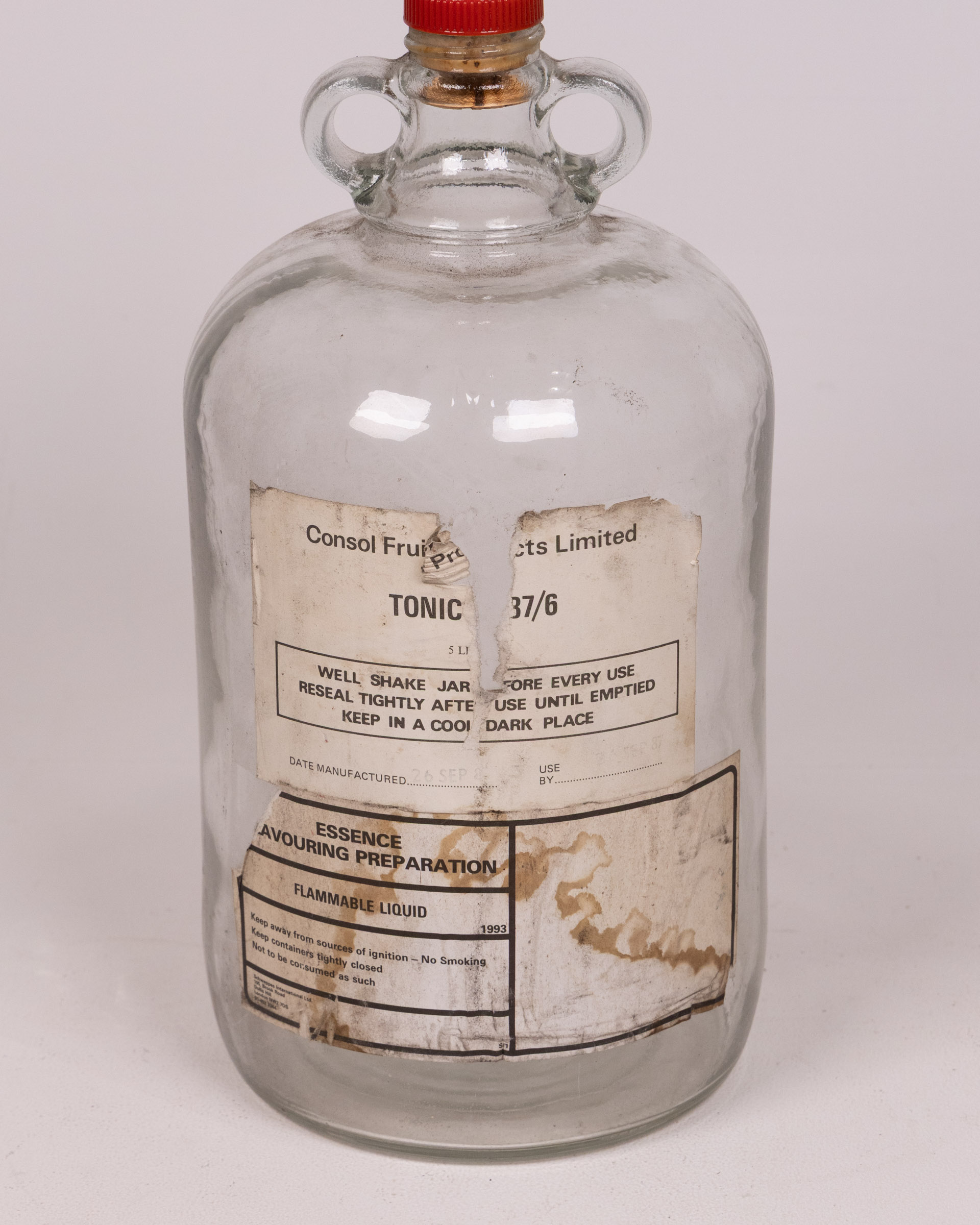 Vintage Consol Fruits Tonic 5L Glass Bottle with Red Lid and Handles